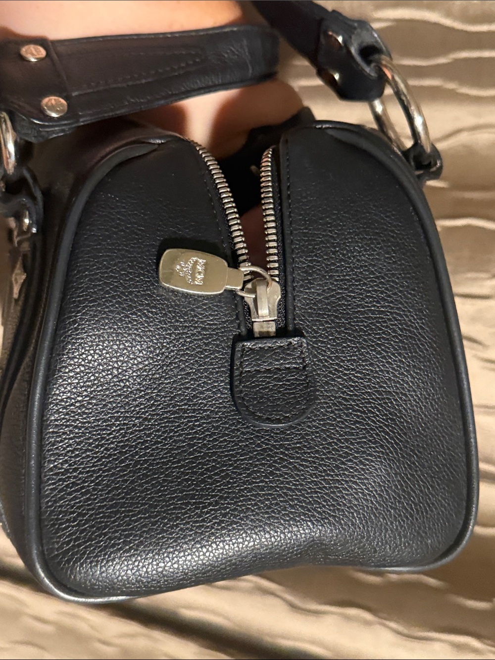 MCM Black Leather Logo-Plate Satchel - Picture 7 of 14